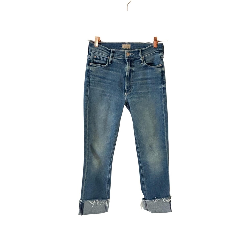 Mother Mid Rise Dazzler Ankle Fray Jeans Womens Size 26 Riding The Cliffside